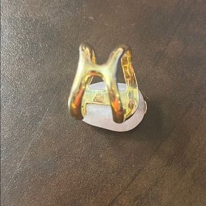 71/2 size pink quartz 18 k solid gold ring.